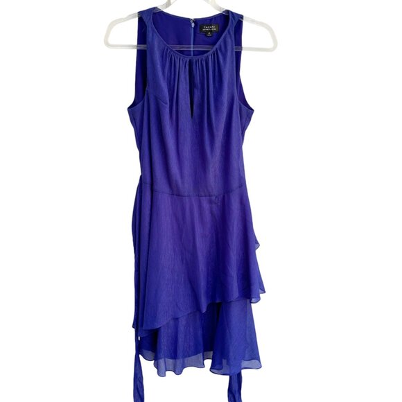 TAHARI Sparkling Blue Belted Ruffle Dress Size 10 – Elegant Party Cocktail - Picture 8 of 10